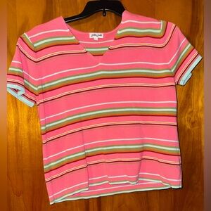 Sophie Rose Women’s Pink Top with Stripes GrandmaCore Y2K Size XL